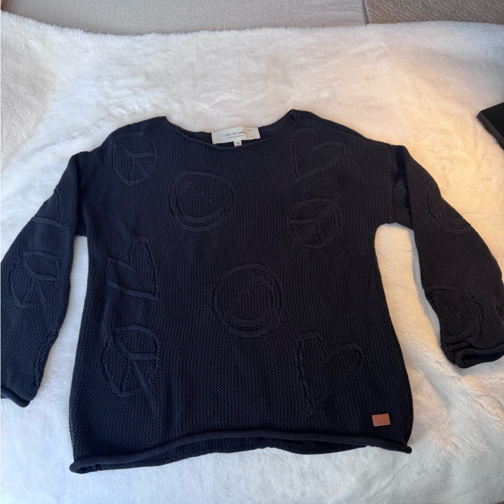 Black Long sleeve Peace Love World Sweater with Boheme Mixed Motif Size XS